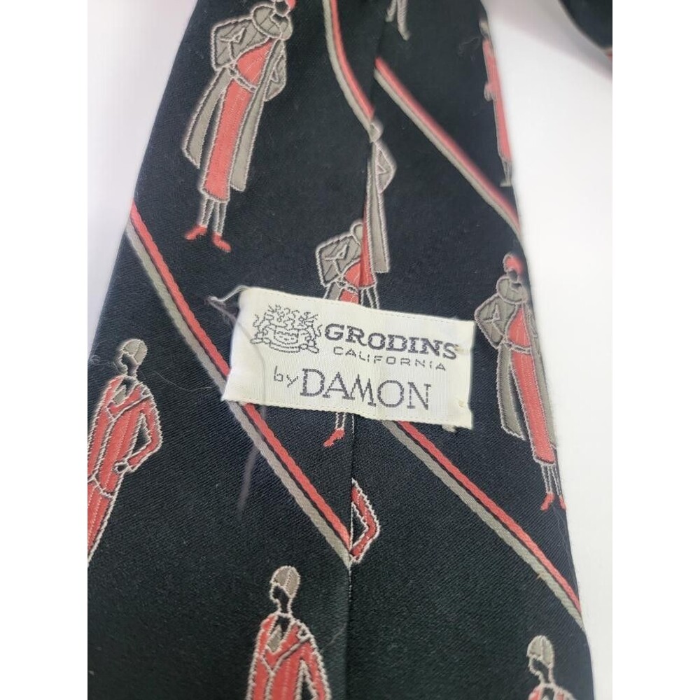 Vintage Grodins California Damon Mens Tie Black Art Deco Flapper Girls Polyester - Picture 7 of 10
